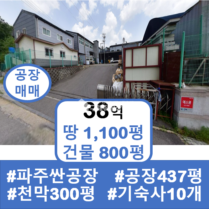 경기 연천군 백학면 통구리 경기도공장매매 땅1100평 건물800평 10명기숙사와 천막딸린 아주싼공장 매매 매매 매물번호 10170 사진 1